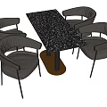 Modern Dining Table Set With Sparkling Tabletop Gray Curved Back Chairs And Black Metal Legs