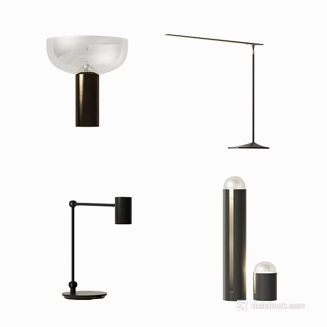 Modern Stylish Table Lamps With Glass Shades And Metal Bases For Home Decor 3d model 
