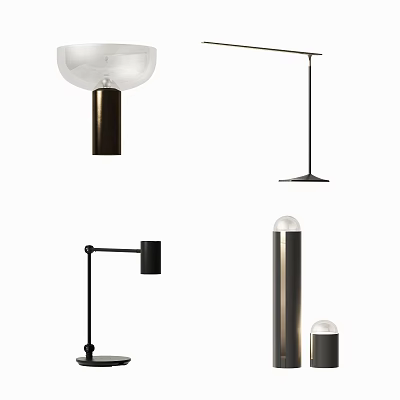 Modern Stylish Table Lamps With Glass Shades And Metal Bases For Home Decor 3d model