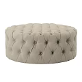 Round Beige Tufted Upholstered Ottoman With Button Accents For Living Room Decor