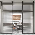 Modern Glass Sliding Doors With Black Frame For Living Room Interior Design