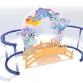 Decorative Moon Shaped Arch With Cloud Patterns Sun And Wooden Bridge Design 3d model
