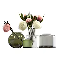 Decorative Glass Vases With Pink And White Peonies And Fresh Green Leaves