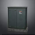 Green Electrical Cabinet With Double Door Metal Latches Flat Top Concrete Base And Warning Label