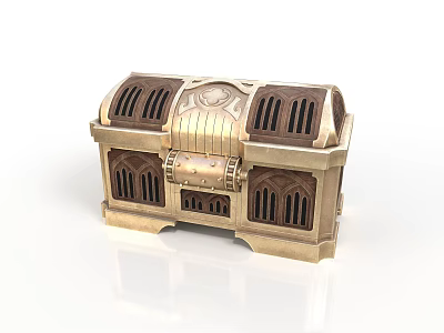 Vintage Decorative Treasure Chest With Arched Windows And Gold Accents 3d model