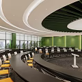 Modern Conference Room With Green Walls Long Table Large Screen REMAX Logo And White Chairs