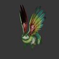 Fantasy Winged Rabbit With Green Yellow Feathers And Colorful Collar Sculpture
