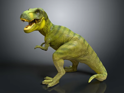 Realistic Green Striped Tyrannosaurus Rex Dinosaur Figure In Standing Aggressive Pose 3d model