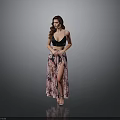 Elegant Women’s Black Top And Pink Printed Long Skirt With Side Slit Design