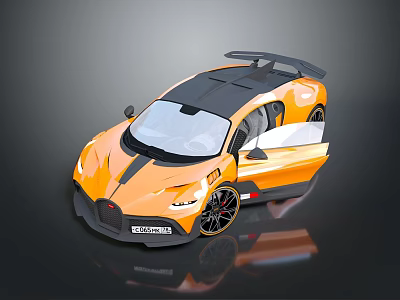 Orange And Black Sports Car Exterior Design With Open Doors And Rear Spoiler 3d model