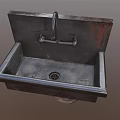 Vintage Wall Mounted Metal Washbasin With Curved Faucet And Drain Pipe