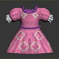 Pink Princess Dress With Purple Trim And Silver Clover Patterns Puffed Sleeves