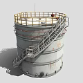 Industrial Metal Storage Tank With Yellow Railings Ladder And Platform Structure