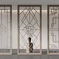Chinese Style Interior Decorative Screens With Geometric Patterns And Central Vase 3d model