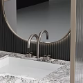 Elegant Modern Bathroom Vanity Design With Marble Countertop Oval Mirror And Ambient Lighting