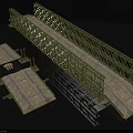 Detailed Steel Frame Bridge Model Featuring Wooden Deck And Supporting Platforms 3d model