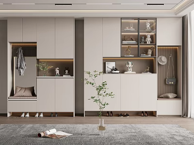 Modern Shoe Cabinet Design For Entryway With Storage And Decor 3d model