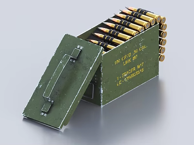 Green Military Ammo Box Filled With 50 Caliber Bullets For Weapon Storage 3d model
