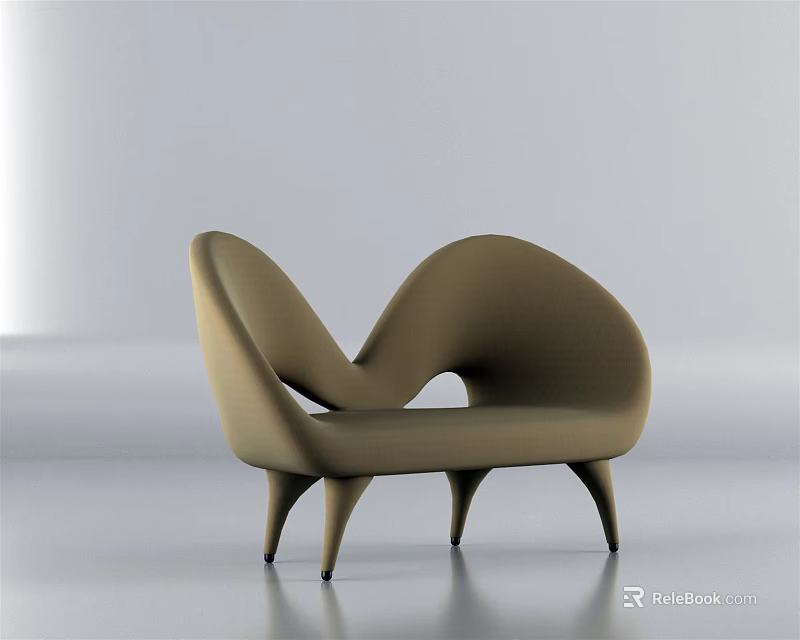 Modern Brown Upholstered Multi Seater Sofa With Unique Curved Shape And Slender Legs 3d model