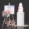 Blossom Celebration Drive With Pink Layered Cake Flower Bouquet And Petals