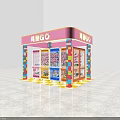 Amusement Park Claw Machine Booth With Pink Canopy And Colorful Pillars