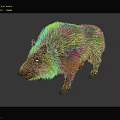 Wild Boar 3D Model with Rough Fur Open Mouth Sharp Tusks on Black Reflective Surface