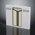 White Device Enclosure With Transparent Window Green Yellow Stripes Red Logo And Side Ventilation Grilles