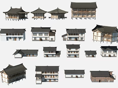 Traditional Architecture Models With Various Roof Styles And Building Structures 3d model