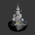 Modern Gray Blue Work Boat with White Tower Yellow Storage Box and Deck Equipment