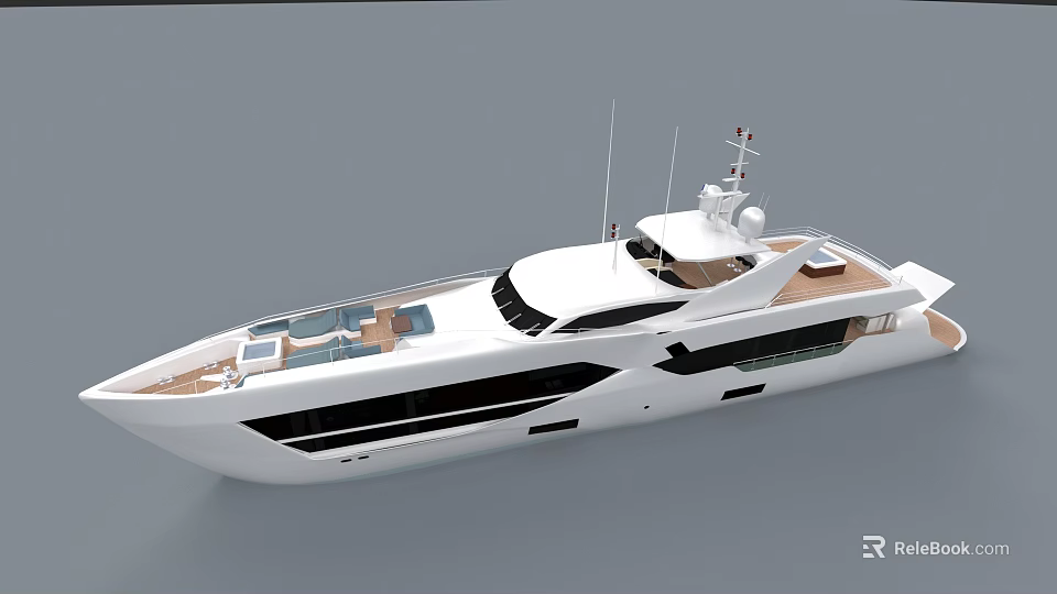 Luxury Modern White Yacht With Spacious Deck And Upper Structure Design 3d model