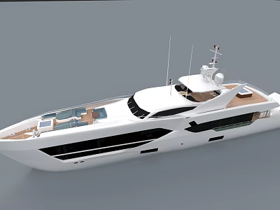 Luxury Modern White Yacht With Spacious Deck And Upper Structure Design 3d model