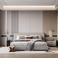 Modern Bedroom Interior Design With Comfortable Bed Wooden Nightstand Floor Lamp And Window Rug