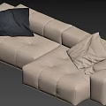 Beige L Shaped Sectional Sofa With Soft Pillows And Black Blanket 3d model