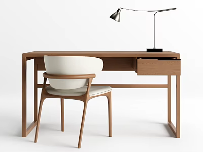 New Chinese Style Desk Chair Solid Wood Desk Learning Chair Table Lamp 3d model