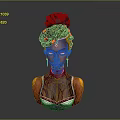 Detailed 3D Woman Bust Sculpture with Braided Hair Gold Ornaments and Purple Orange Top