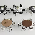 Various Modern Round Dining Table Chair Sets with Colored Chairs Wooden Tabletops and Plants