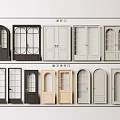 Various Hinged Door Designs in Black White and Beige with Arched Top and Glass Panels