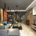 Modern Industrial Open Plan Living And Dining Room With Cozy Sofa And Exposed Brick Wall