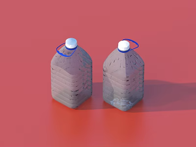 Two Transparent Plastic Water Bottles With White Caps On Red Background 3d model