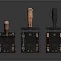 Vintage Computer Accessories Featuring Three Devices With Wooden And Black Handles Retro Design