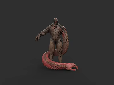 Muscular Man With Snake Lower Body And Red Brown Texture 3d model