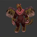 Fantasy Mythical Winged Creature With Red Scarf Brown Furry Body Claws And Tail