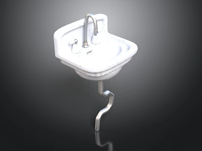 Modern White Bathroom Basin With Chrome Faucet And Metal Stand 3d model