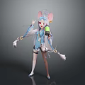 Children Friendly Cute Cartoon Character In Blue Outfit With Mouse Ears And Green Prop
