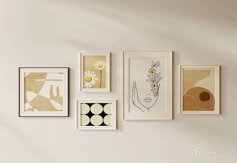 Stylish Wall Art Decor With Abstract Geometric Daisy And Floral Patterns 3d model