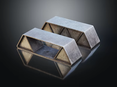 Metallic Geometric Objects With Triangular Sides On Black Background With Reflections 3d model