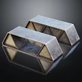Metallic Geometric Objects With Triangular Sides On Black Background With Reflections