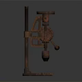 Rustic Vintage Metal Furniture Piece Featuring Vertical Stand And Press Handle