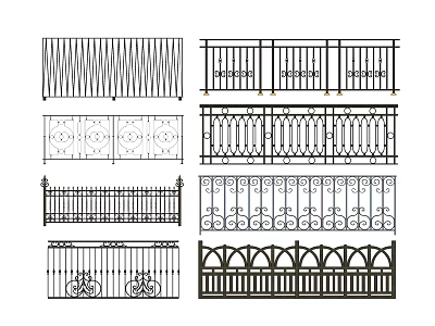 Ornate Metal Railings With Various Decorative Patterns And Intricate Designs 3d model