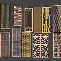 Modern Decorative Room Dividers With Intricate Geometric Patterns And Metal Frames 3d model
